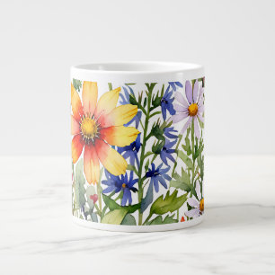 Grande Tasse Jolies fleurs sauvages colorées peinture à l'aquar
