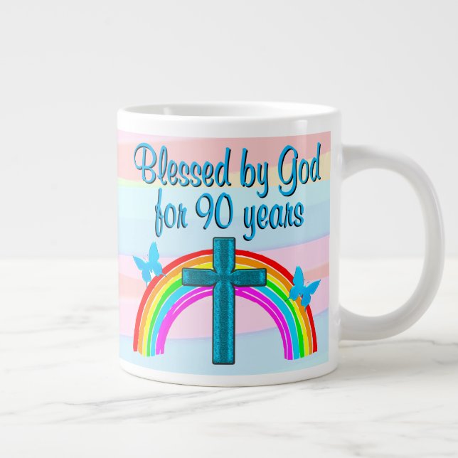 GRANDE TASSE JOLIMENT BÉNÉFICIÉ PAR DIEU 90E ANNIVERSAIRE MUG (Droite)