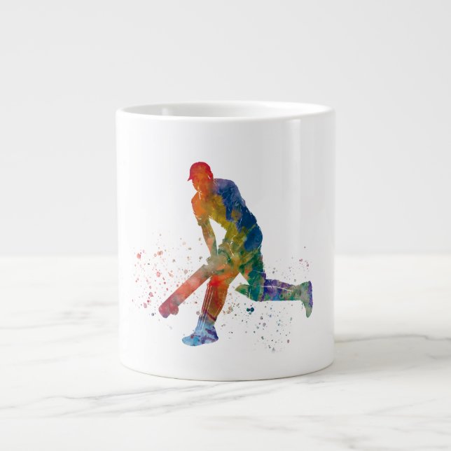 Grande Tasse Joueur de cricket en aquarelle (Devant)