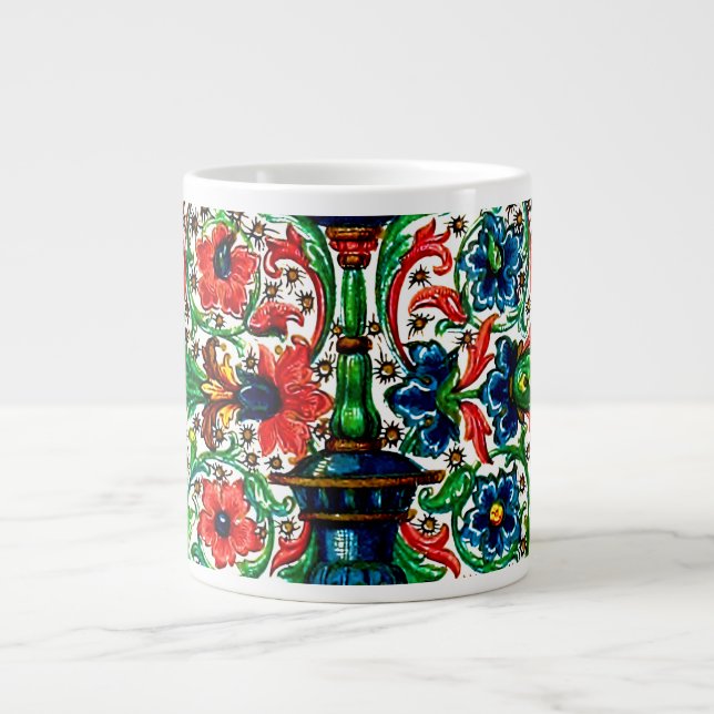 Grande Tasse Joyaux Tons Médiéval Fleurs Manuscrits Scrolls (Devant)