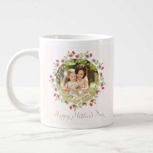 Grande Tasse Joyeuse fête des mères photo Rose d'aquarelle Flor (Gauche)