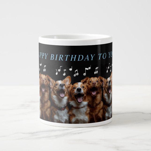 Grande Tasse Joyeux Anniversaire mignon Chiens chantant (Devant)