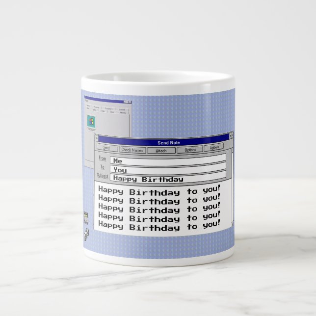 Grande Tasse Joyeux Anniversaire Personnalisé Windows 95 Thème  (Devant)