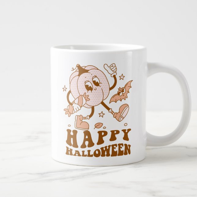 Grande Tasse Joyeux Halloween| Citrouille de points de Polka ré (Droite)