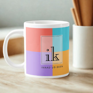 Grande Tasse Jumbo 20oz Couleur Bloc Monogramme Mug avec ligne 