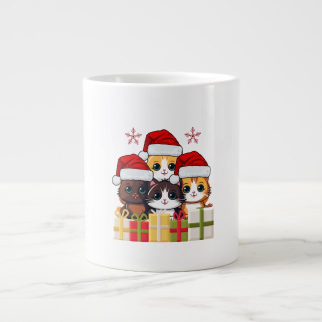 Grande Tasse Kawaii Christmas kitten in Santa Hats T-Shirt (Devant)