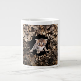 Grande Tasse Kitten Jetant Un Regard À Travers La Mug Murale