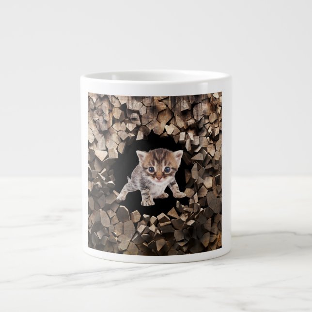 Grande Tasse Kitten Jetant Un Regard À Travers La Mug Murale (Devant)
