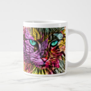 Grande Tasse Kitty Chat Automne Feuilles d'Artsy Coloré Design