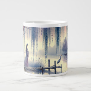 Grande Tasse Lac de Fantaisie Serein avec Saule et Héron