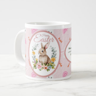 Grande Tasse Lapin de Pâques à l'aquarelle avec couronne floral