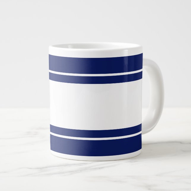 Grande Tasse Large Blancs De Course Nautique Sur Bleu Marine (Devant droit)