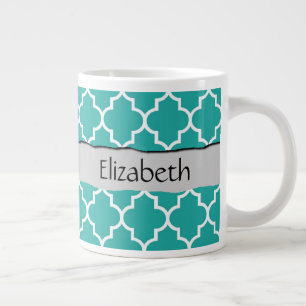 Grande Tasse Latticerie Bleue, Quatrefoil, Trellis, Votre Nom