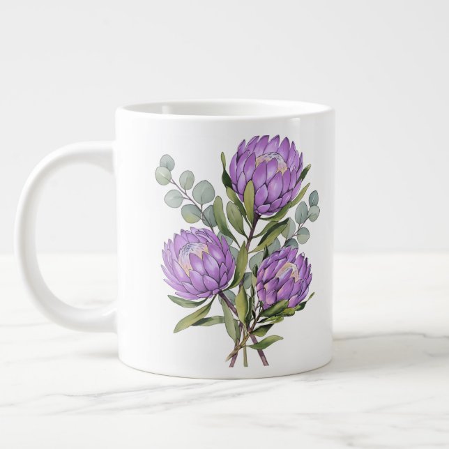Grande Tasse Lavender Protea Botanical Watercolor (Gauche)