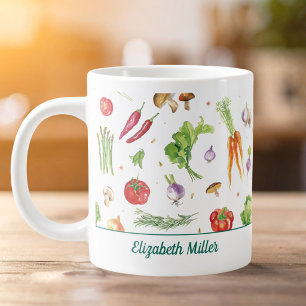 Grande Tasse Légumes Colorés Aquarelle Nom Personnalisé