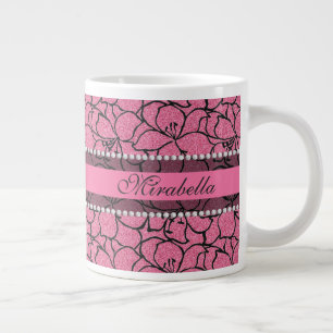 Grande Tasse Lentilles roses luxuriantes avec contour noir, par