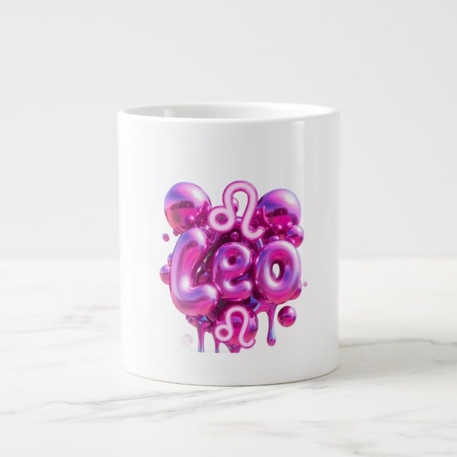 Grande Tasse Leo Typography Pink Bubble Letters Mug  (Devant)