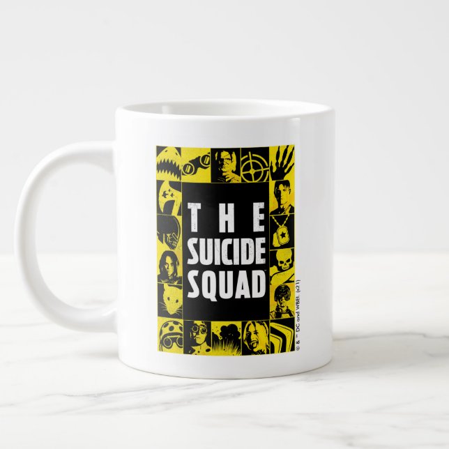 Grande Tasse L'équipe du suicide | Blocs d'icônes jaune et noir (Gauche)
