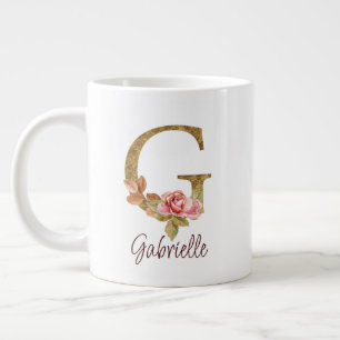 Grande Tasse Lettre de nom personnalisée G Roses roses blush en