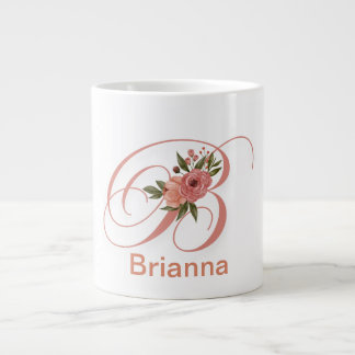 Grande Tasse Lettre Florale Monogramme Initial Moderne