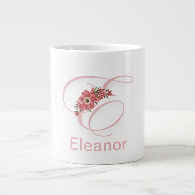 Grande Tasse Lettre florale Monogramme moderne Café initial Mug (Devant)