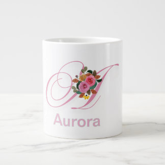 Grande Tasse Lettre initiale de monogramme floral rose moderne