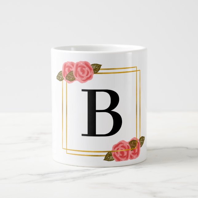 Grande Tasse Lettre initiale | lettre B avec cadre doré (Devant)