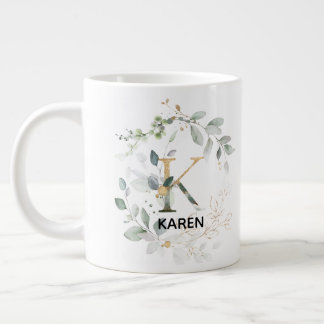 Grande Tasse Lettre 'K' Alphabet initial w nom vert Wreath