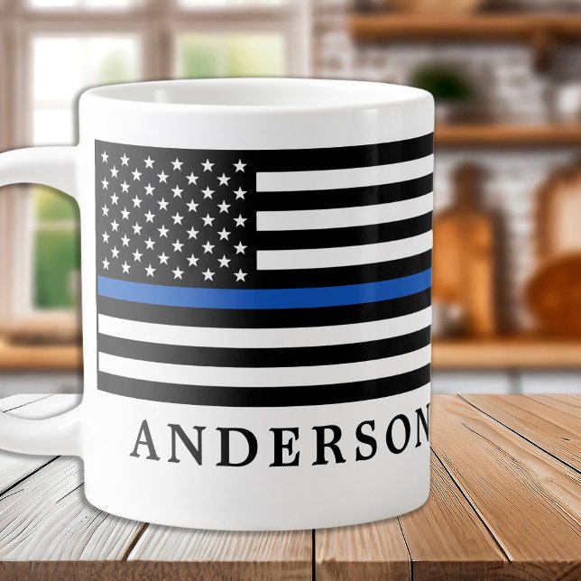 Grande Tasse Ligne bleue mince moderne Officier de police perso (Créateur téléchargé)