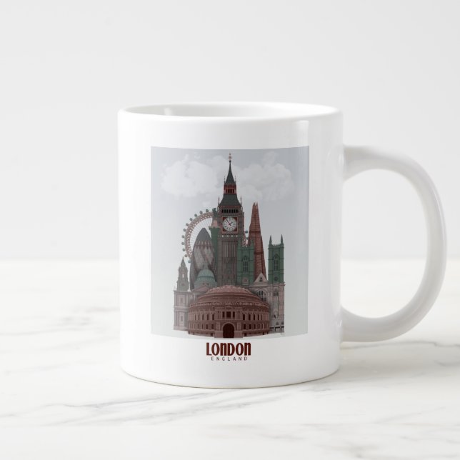Grande Tasse Londres en nuages rouge et vert (Droite)