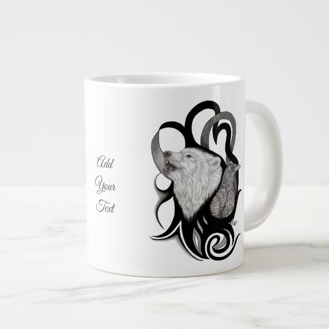 Grande Tasse Loup blanc avec art tribal coréen (Devant droit)