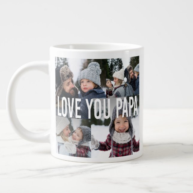 Grande Tasse Love You Papa Photo Collage Fête des pères (Gauche)