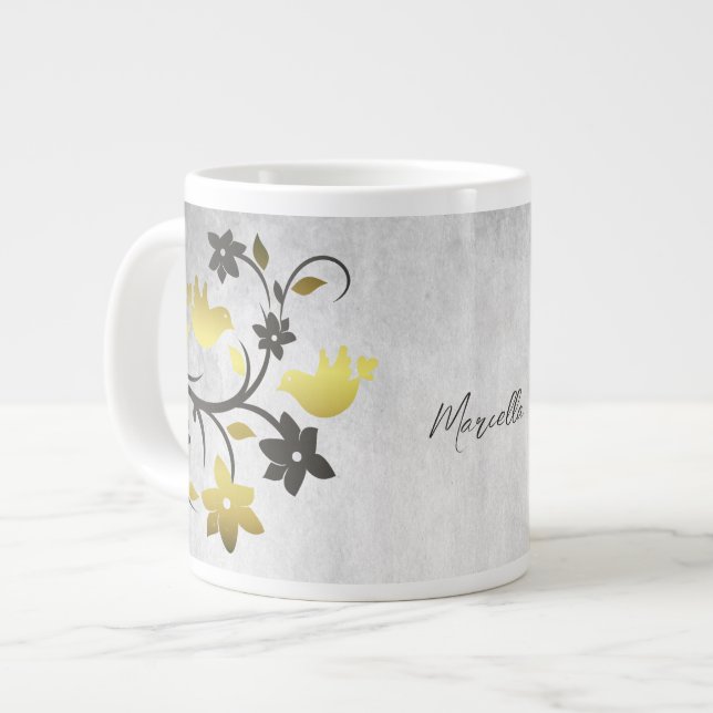 Grande Tasse Lovebirds d'or Personnalisé Géant Mug de café (Devant gauche)