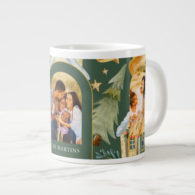 Grande Tasse Maisons de vacances Trois photos vert Noël (Devant droit)