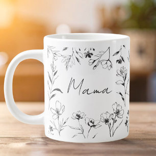 Grande Tasse Mama Citation Personnalisée Art en Ligne Floral No
