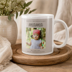Grande Tasse Mama Moderne Beige Enfants Photo Fête des Mères 
