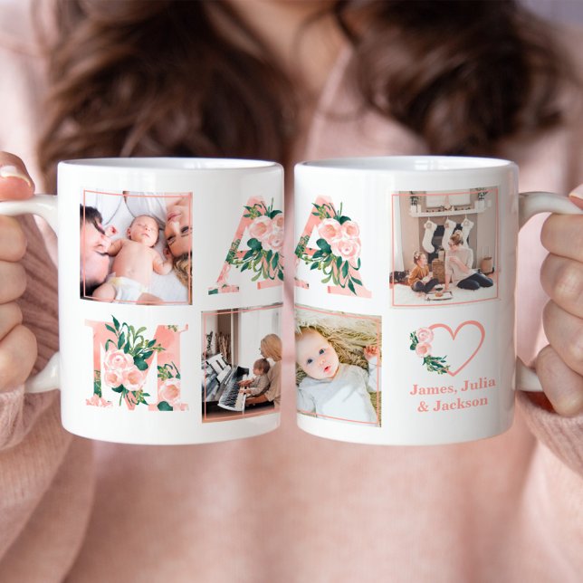 Grande Tasse Mama Photo Floral Collage Custom Giant Coffee Mug (Créateur téléchargé)