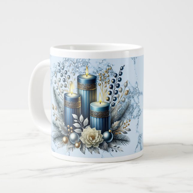 Grande Tasse Maman Joyeux Noël Bougies bleues Spécialité Mug (Devant gauche)