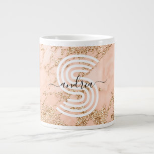 Grande Tasse Marbre Pailleté Rose Gold, Nom en Écriture Monogra