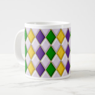 Grande Tasse Mardi Gras Mardi Gras Arlequin Motif Mug violet ve