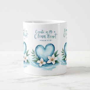 Grande Tasse Mariage chrétien Psaume 51 Aquarelle Coeur Mug
