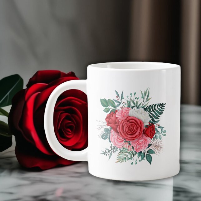 Grande Tasse Mariage d'aquarelle rouge (Red Rose Watercolor Wedding Giant Coffee Mug)