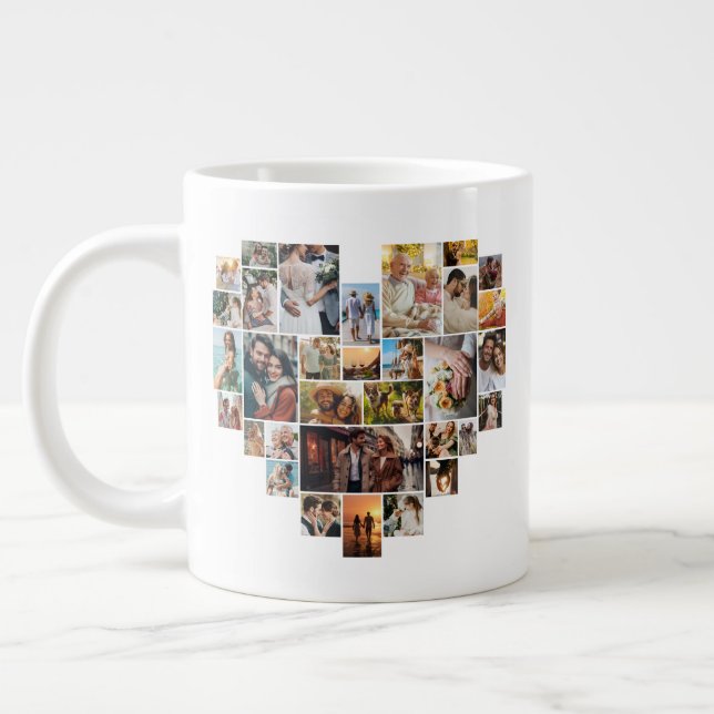 Grande Tasse Mariage Famille Anniversaire Coeur Photo Collage (Gauche)