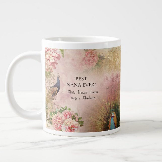 Grande Tasse Meilleur Nana rose Floral Peacock Enfants Fête des (Gauche)