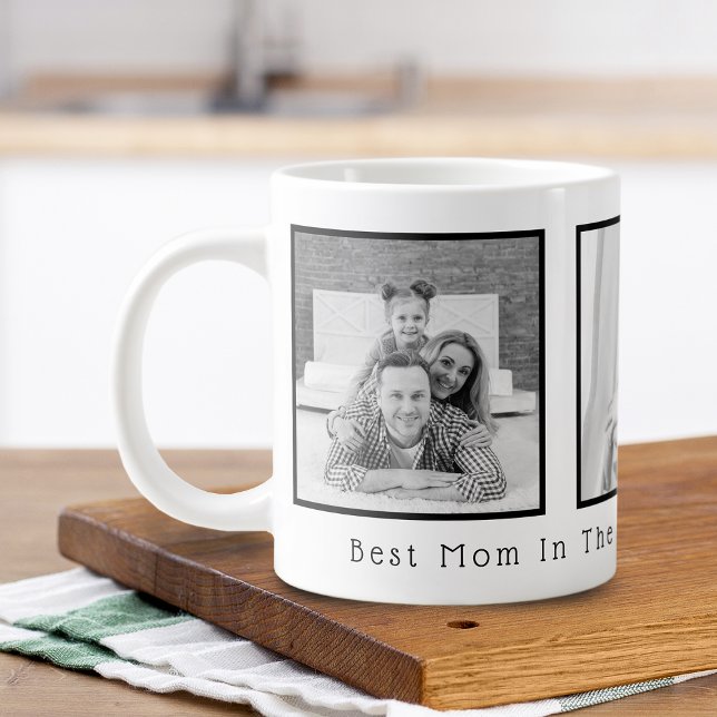 Grande Tasse Meilleure maman noir et blanc 3 photos (Best Mom Black and White 3 Photos Giant Coffee Mug)