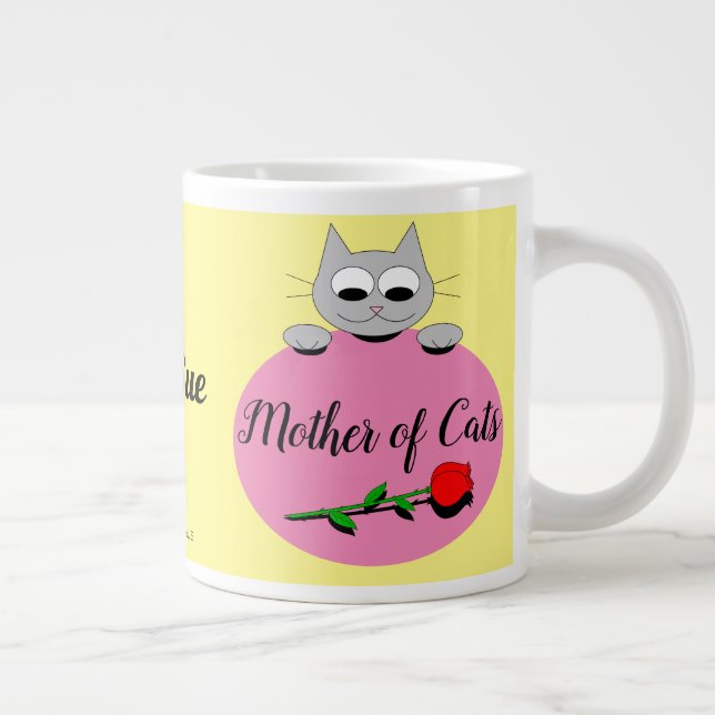 Grande Tasse Mère des chats Cute Grey Chat avec Rose Rouge (Droite)