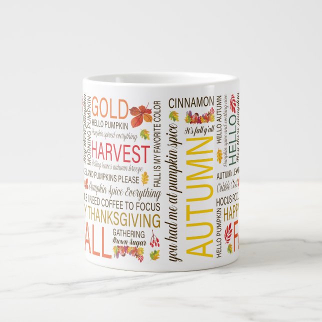 Grande Tasse Messages d'automne heureux avec images d'automne a (Devant)