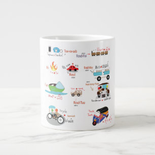 Grande Tasse mignon dessin animé Thai mot véhicules mug