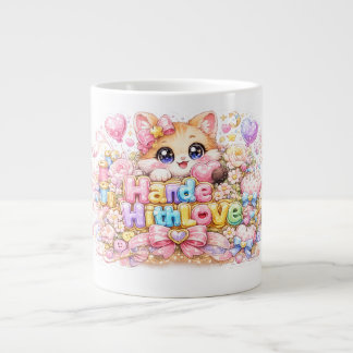 Grande Tasse Mignon Kawaii Fabriqué Avec Amour Chat Nom Pastel