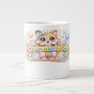 Grande Tasse Mignon Kawaii Félicitations Chat Floral Rose Paste